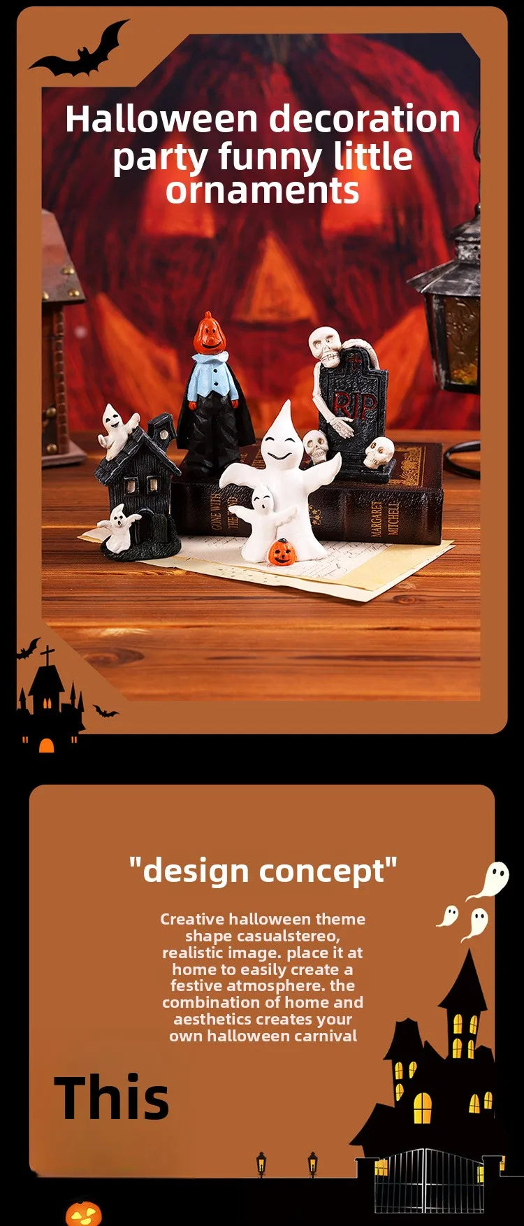 Halloween Party Pumpkin Haunted House Decorations Resin Props Ornaments Desktop Atmosphere Creative Mini Haunted House Ornaments