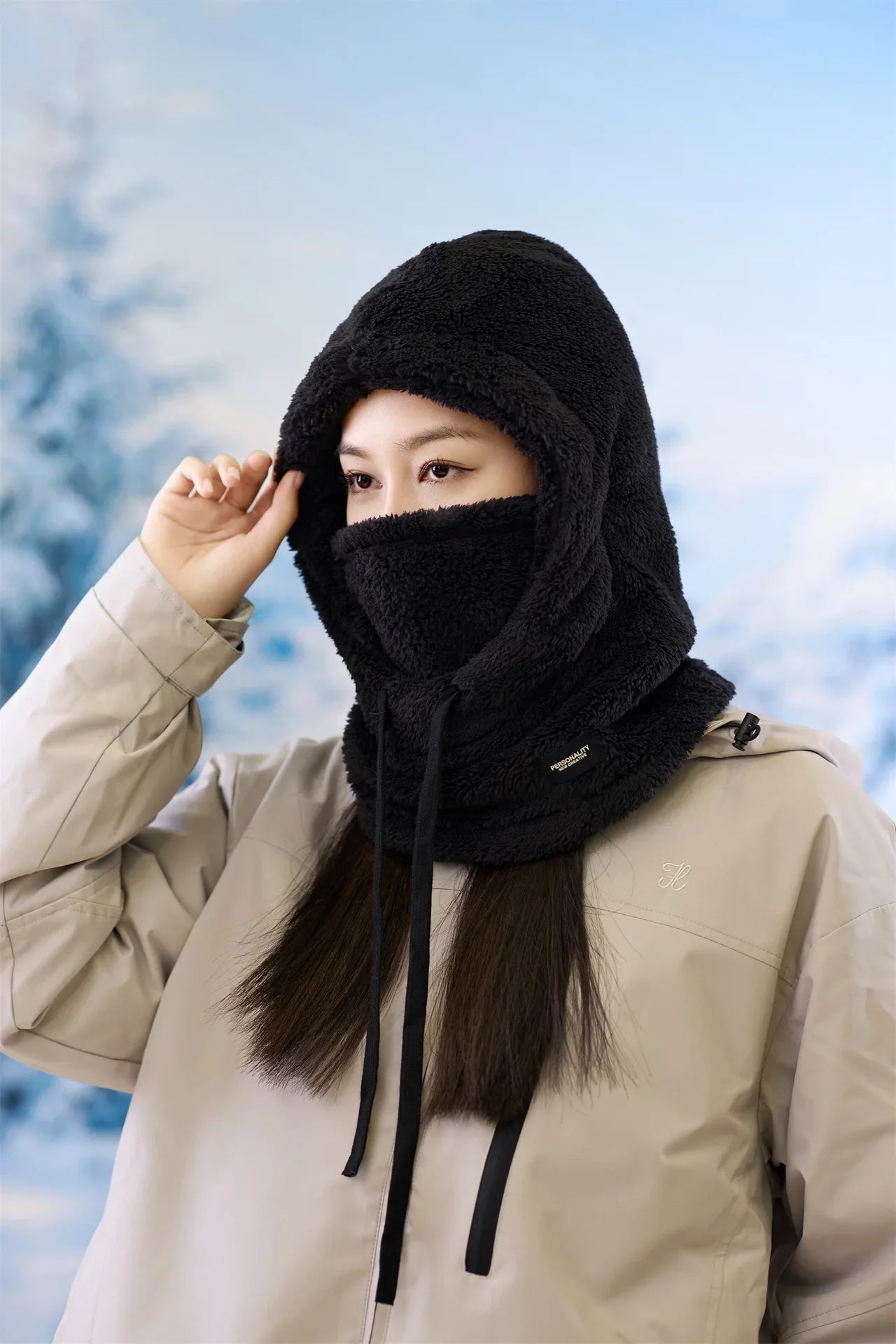 Adjustable Winter Balaclava Hat with Sherpa Hood and Windproof Ski Face Cover for Men and Women