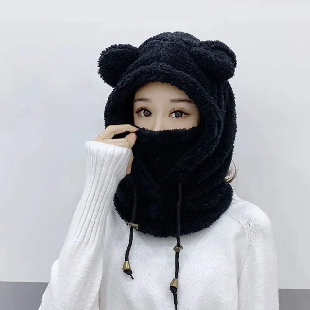 Cold Weather Windproof Winter Hats Balaclavas Mask  Bear Ear Hat Keep Warm Earflap Earmuff Women Girls