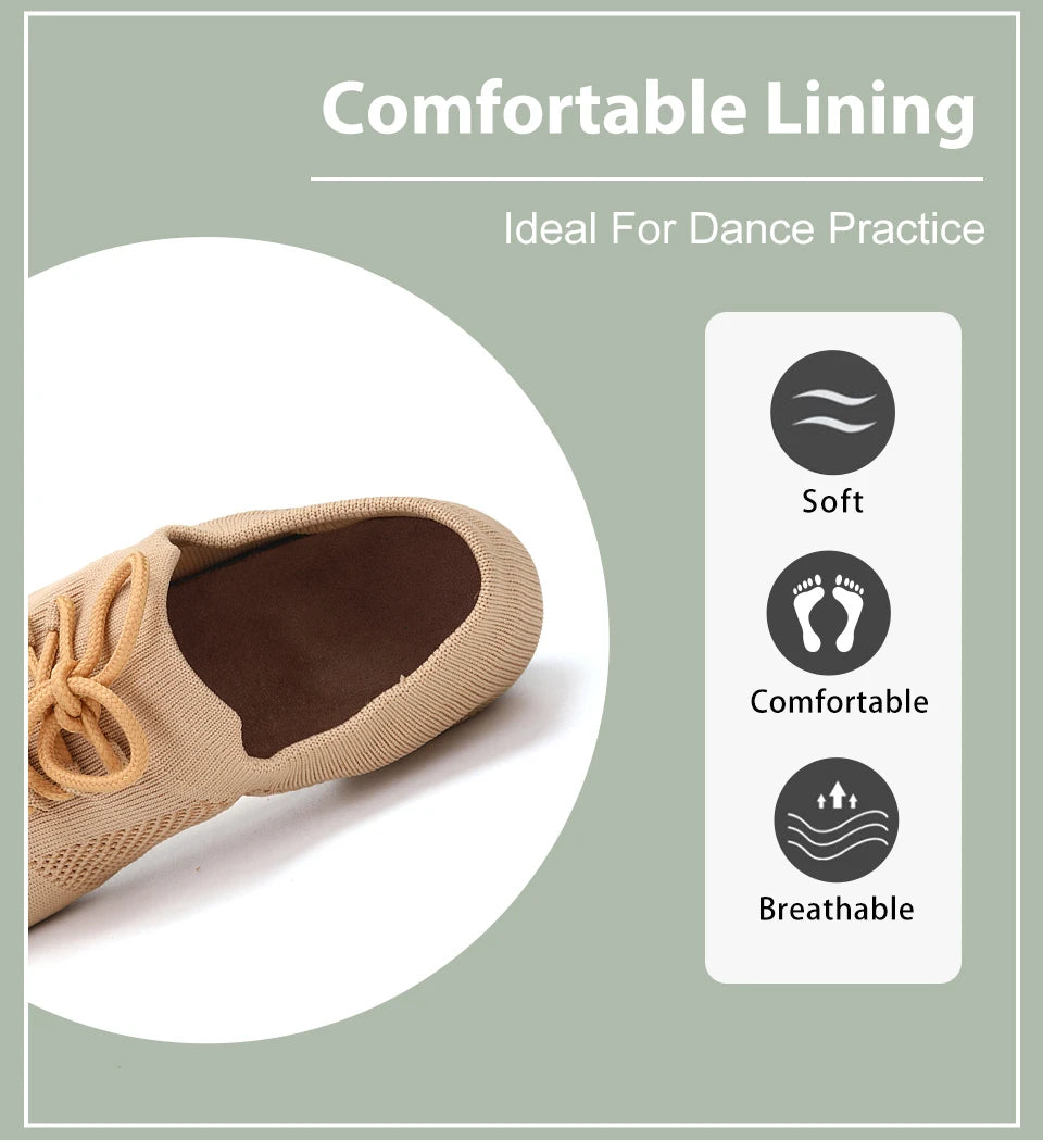 Women Dance Shoes Knitted Teacher Shoes Soft sole Low Heel Latin Training Shoes Ballet Dance Shoes Jazz Ballroom Sneakers Girls