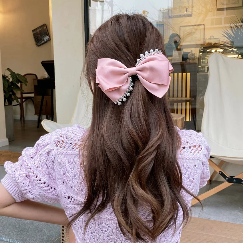 Korean Hair Accessories Fashion Women  Clip with Chain Tassel Pearl and Bow  Spring Barrette  Rhinestone  Pin