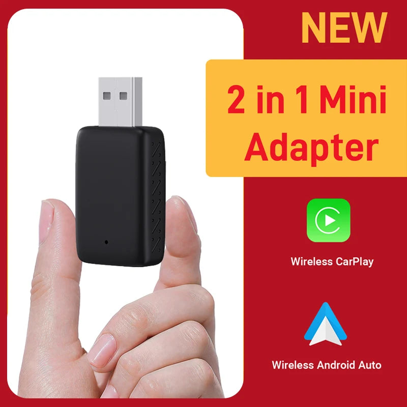 New Wired to Wireless CarPlay and Android Auto 2 in 1 Mini Adapter 5GHz WiFi5 for 99% Original Wired CarPlay/Auto Cars