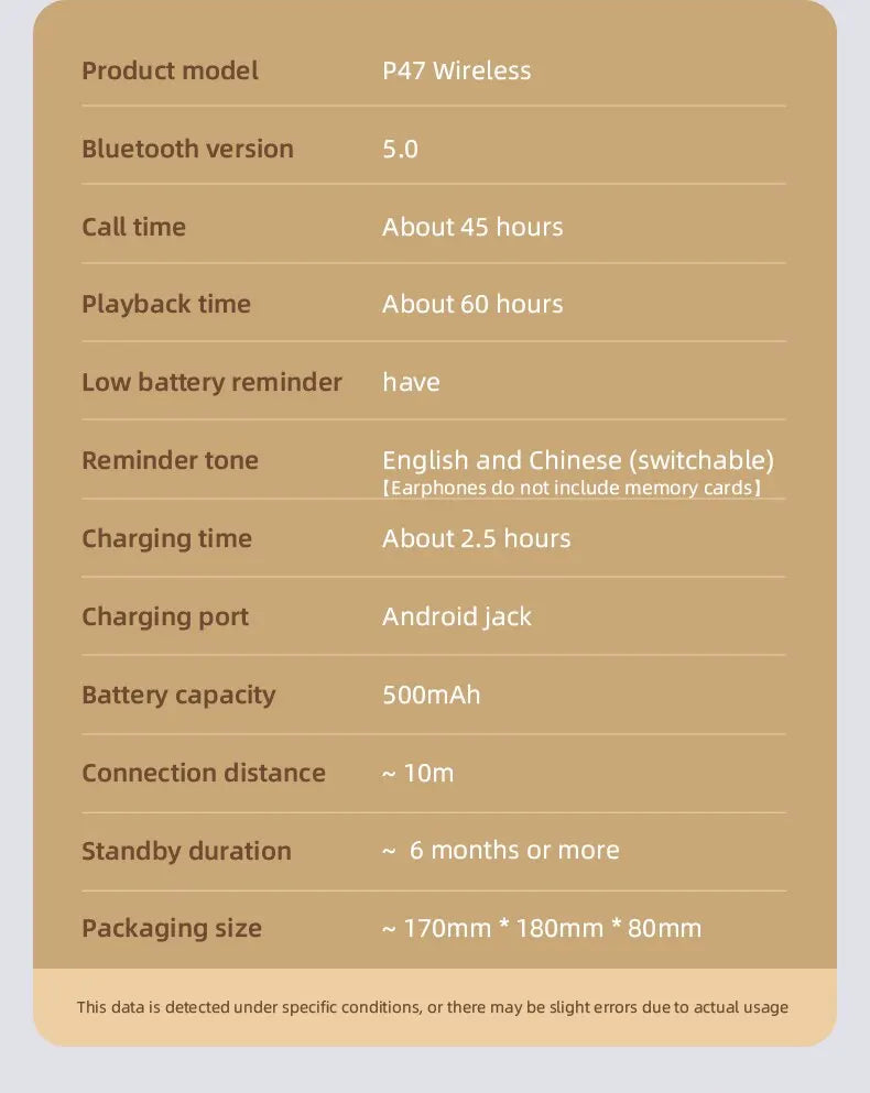 Bluetooth 5.0 P47 TWS Stereo Headphone Bluetooth Earphones Music Headset with Mic for Mobile iPhone Sumsamg Android IOS