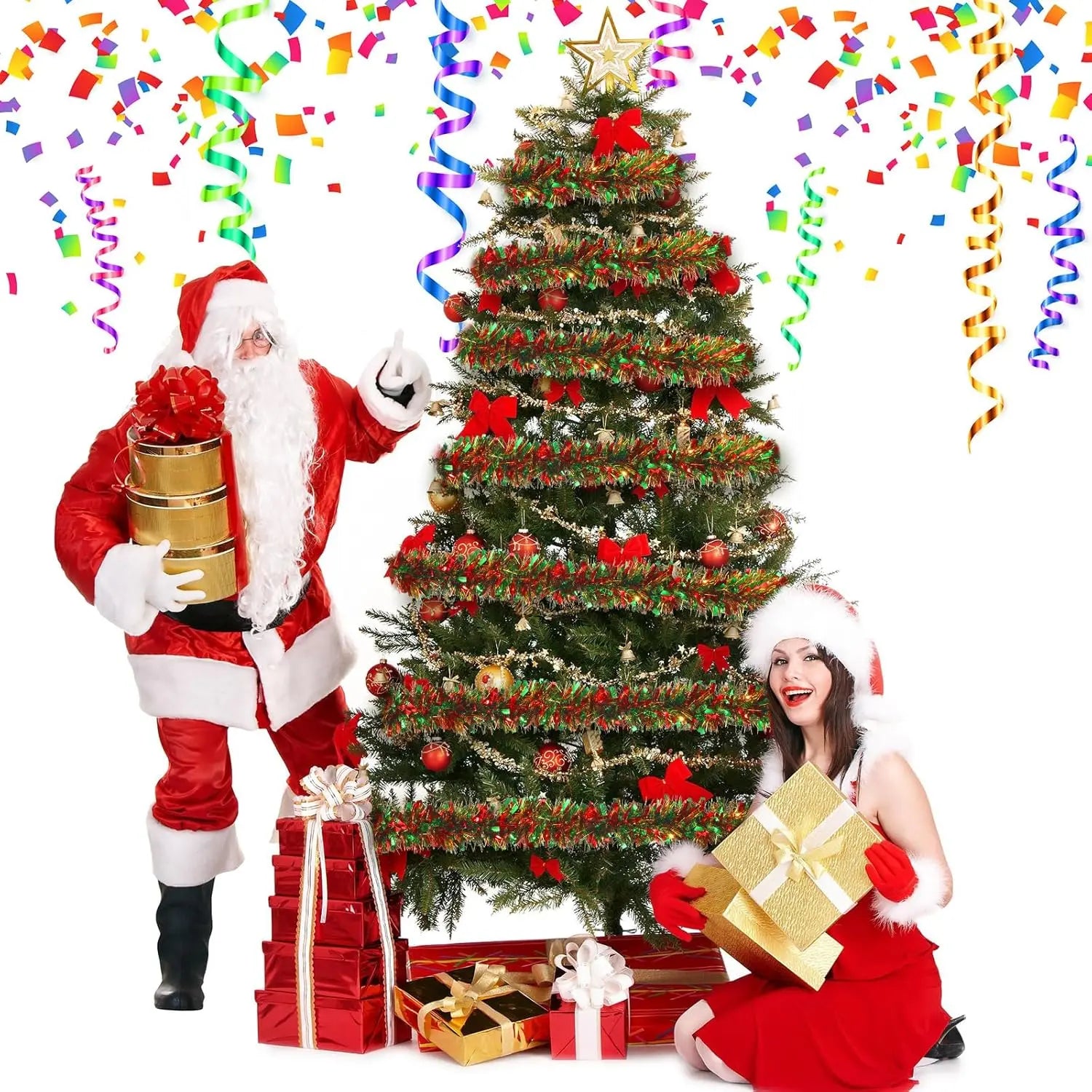 Christmas Tinsel Garlands Decoration Bar Tops Red Green Wreath Xmas Tree Ornaments Party Home Staircase Decor Pendant Prop