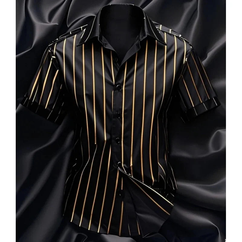 Men's fashion striped shirt, elegant casual comfortable breathable, short sleeves, lapel buttons, soft and comfortable material