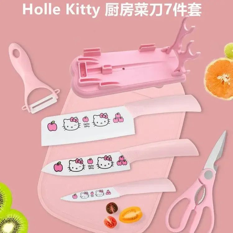 Sanrio  animation peripheral cartoon Kawaii Hello kitty anti-rust kitchen knife cutting board set creative fruit knife wholesale
