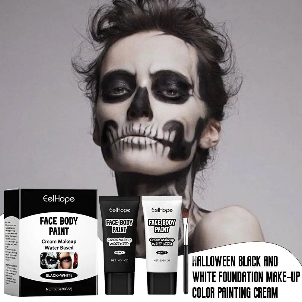 Halloween Black And White Makeup Foundation Cream Concealer Make-up Face Halloween Face Zombie 1set Cosplay Cream White J1q5
