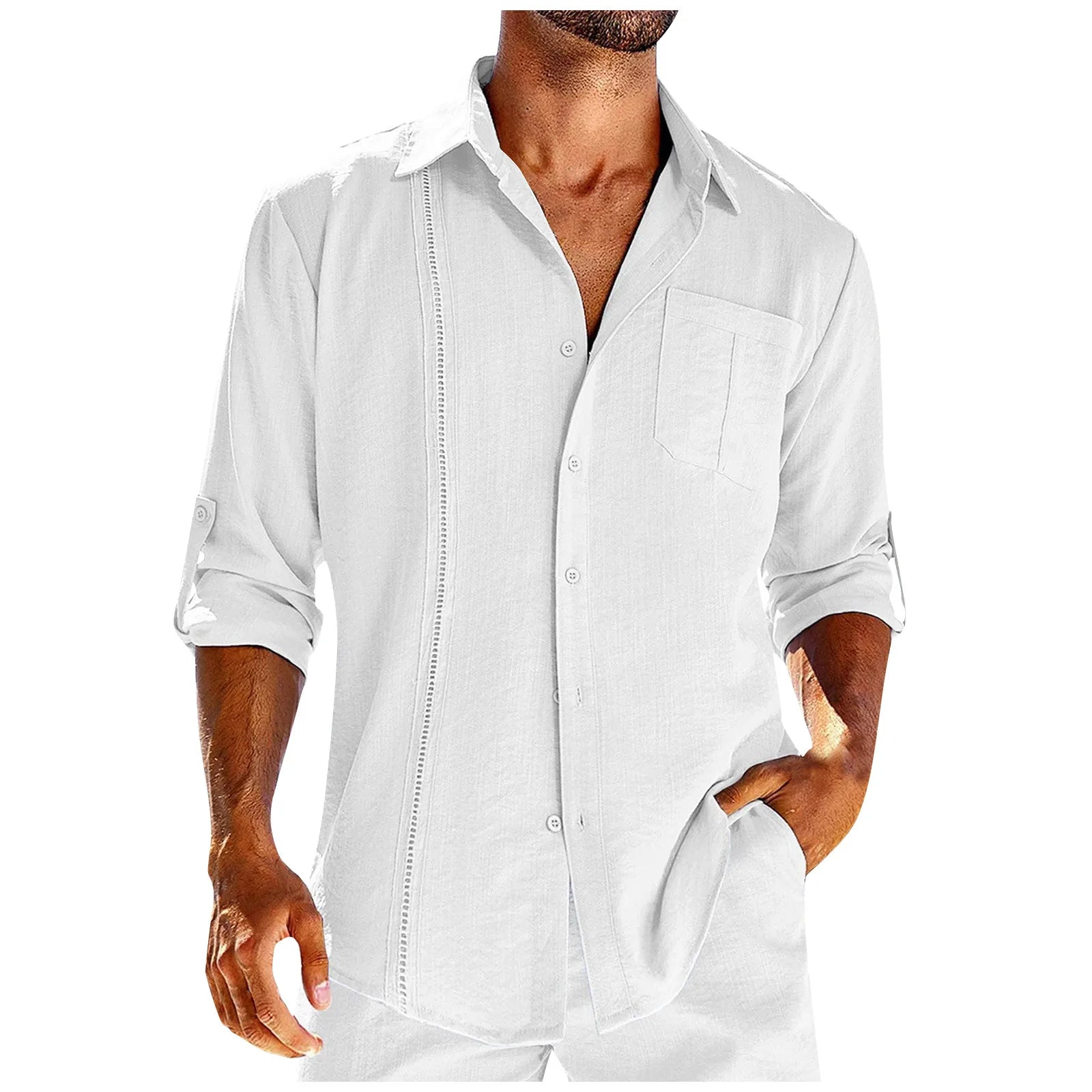 2024 new Men's Shirts British style business casual tops Spring Summer handsome Cotton Linen Solid Slim shirt camisas de hombre