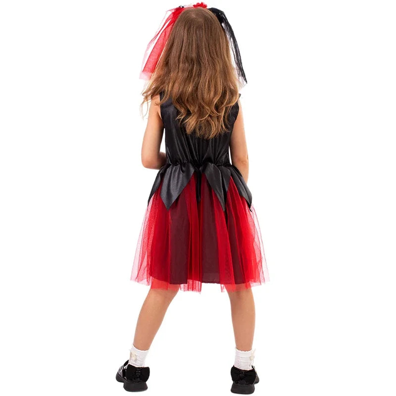 Halloween cosplay girls sleepveless vintage party dress scary skull witch day of the Dead costume #1 # W