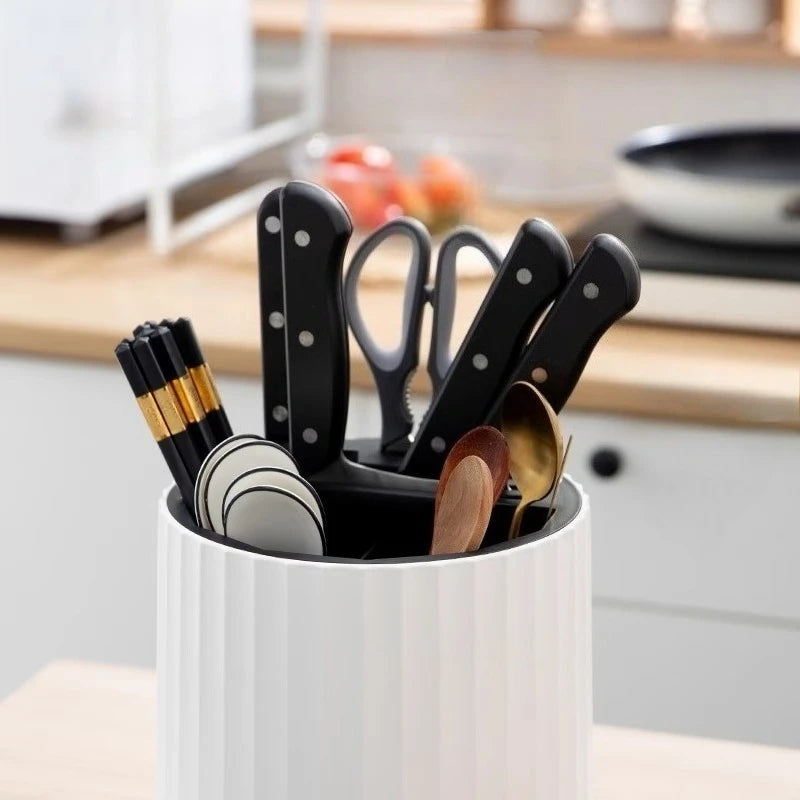 Kitchen Rotating Knife Frame Storage Rack Multi Functional Household Chopsticks Knives and Tableware Placement Rack