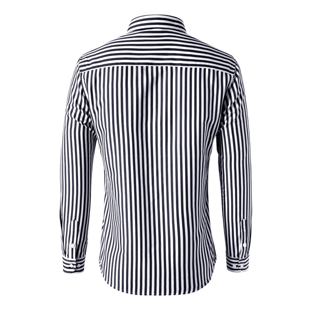 Fashion Men's Shirts And Blouses Striped Long Sleeve Single Breasted Slim Tops Lapel Party Social Shirt Clothing For Men