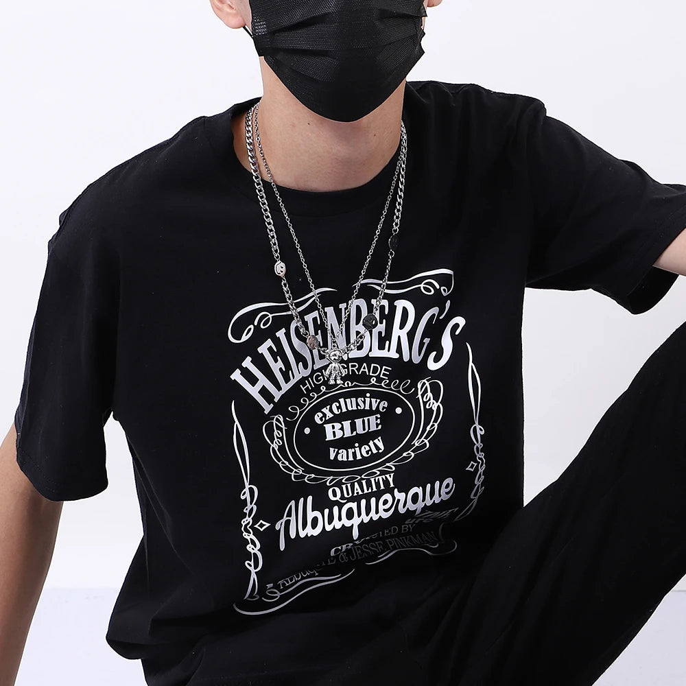 Male t-Shirts Oversized Cotton t Shirts Printed Heisenberg Letter Tshirt Hip Hop Blouse Men's Clothing o-Neck Breathable Tees