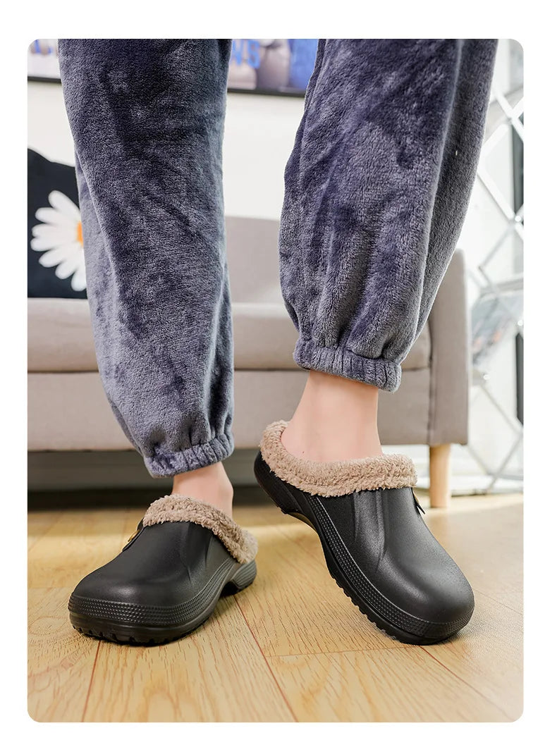 New Indoor Warm Slippers for Women Luxury Garden Shoes Soft Waterproof EVA Plush Slippers Female Clogs Couples Home Cotton Shoes