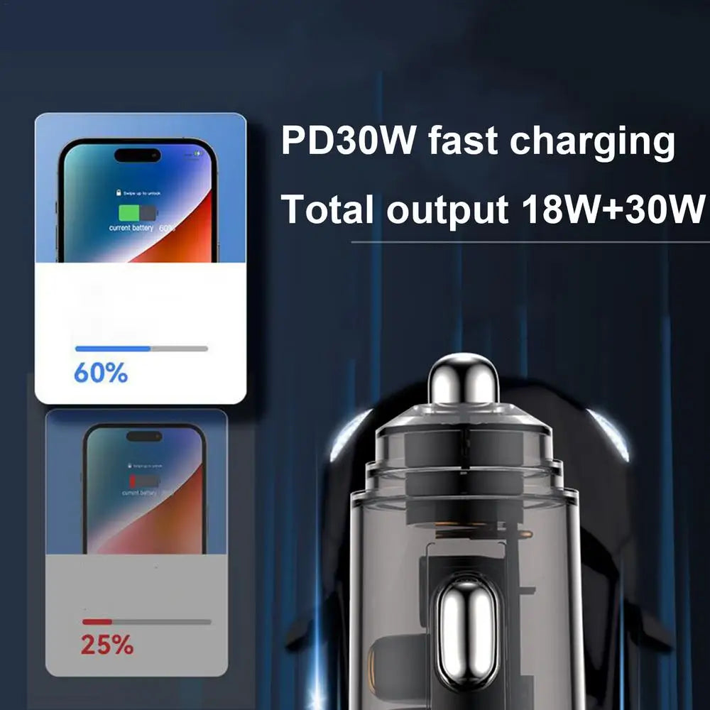 Metal 48w Car Charger Fast 48w Charger Adapter Double Type-C And USB-A Port 48w Cell Phone Car Charger For Cars Trucks Suvs Auto