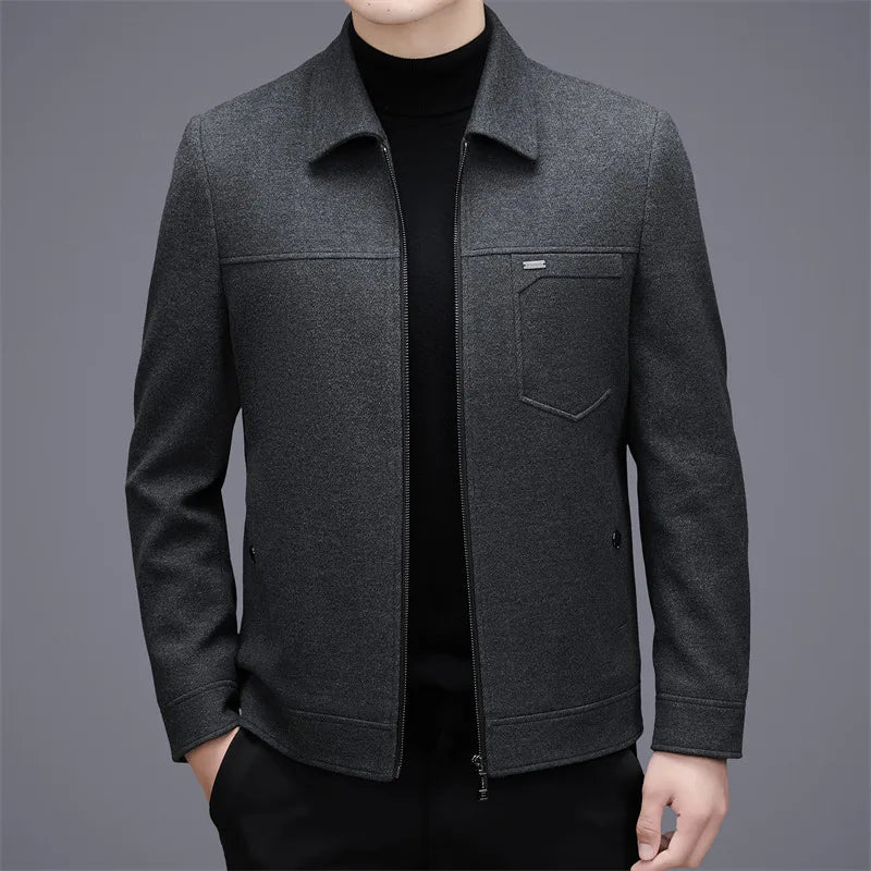 Men's woolen jacket, fashionable short style for middle-aged men's autumn and winter, lapel wool warm coat, thickened top for da