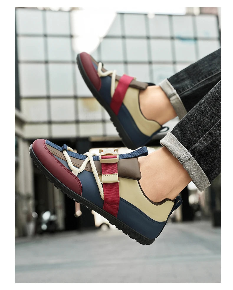 2025 Fashionable Men's Shoes Men Vulcanized Sneakers Leather Casual Shoes Slip-On Walking Travel Shoes Flat Bottomed Work Shoes