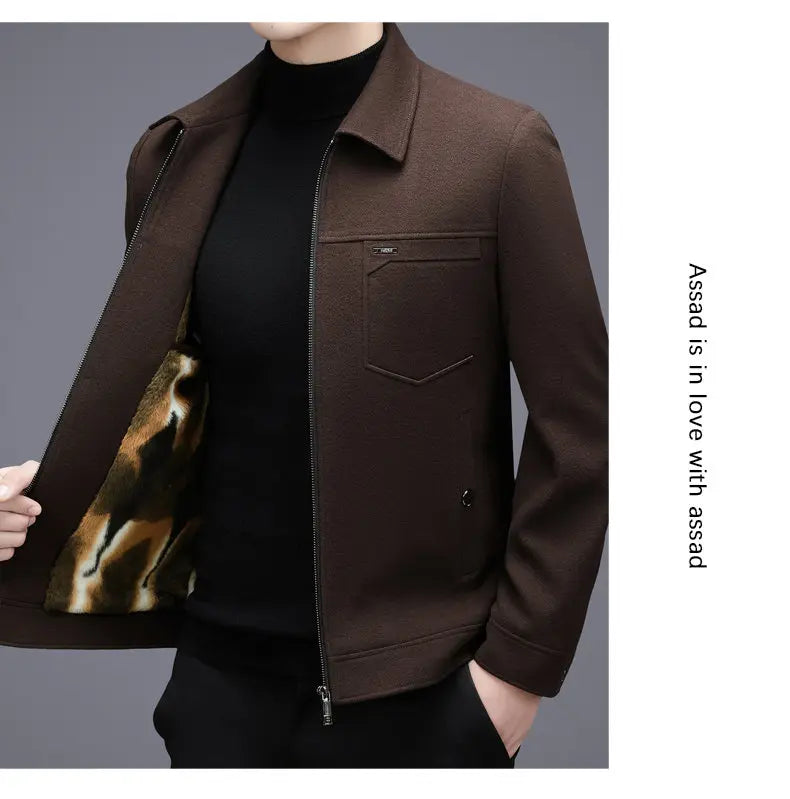 Men's woolen jacket, fashionable short style for middle-aged men's autumn and winter, lapel wool warm coat, thickened top for da