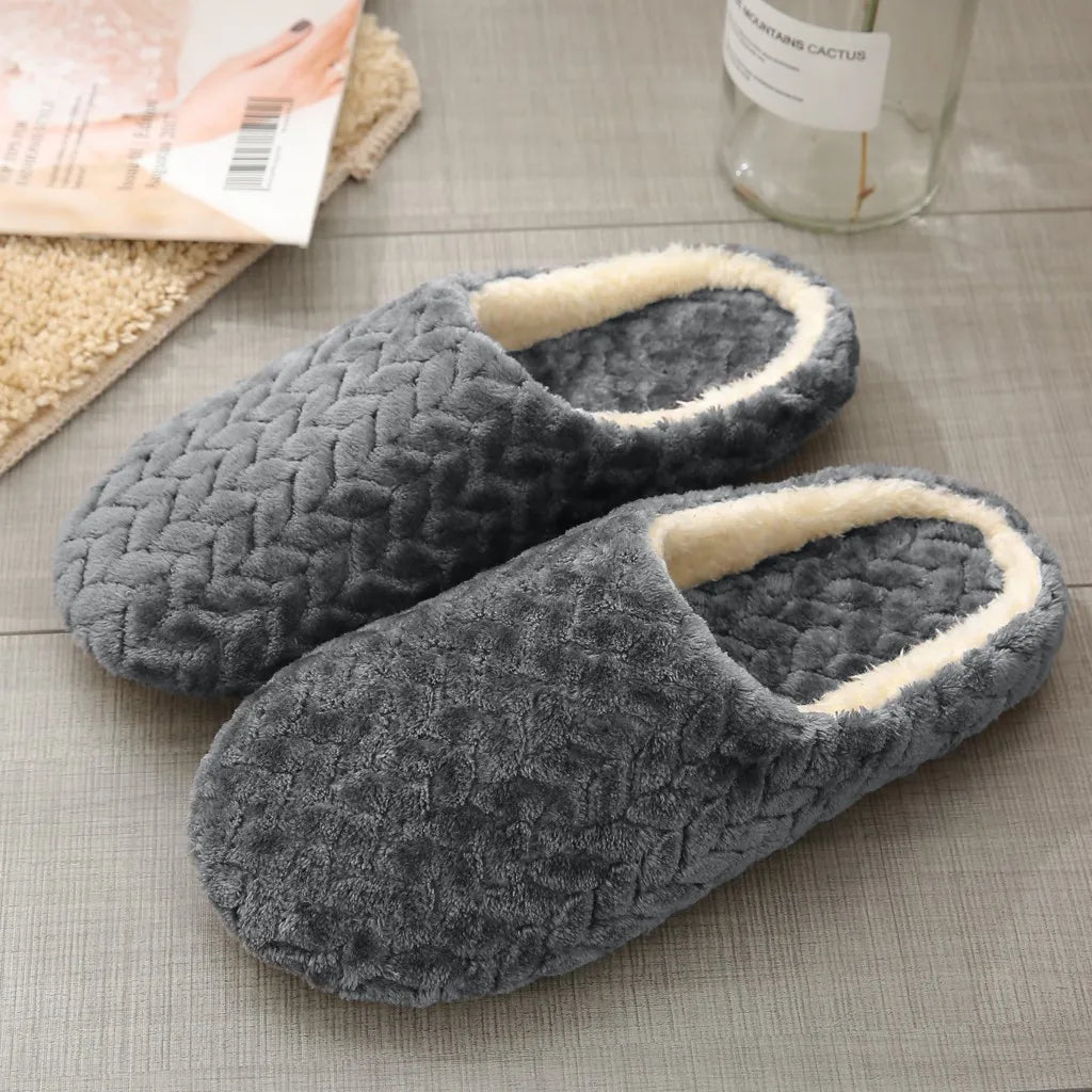 Warm Slippers Woven Solid Color Slippers Plush Home Cotton Slippers Winter Indoor Leisure Home Cold Comfortable Simple