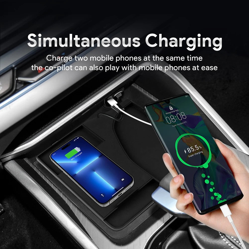 Car Wireless Charger Pad Stable Fast Charging For Geely Emgrand 2022-2025 Center Console Storage Box Trim Decoration Accessories