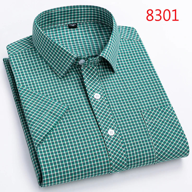 New Casual Shirts For Men Cotton Plaid Short Sleeve Elegant Business Dress Smart Summer Men Clothes England Fashion Top Shirts