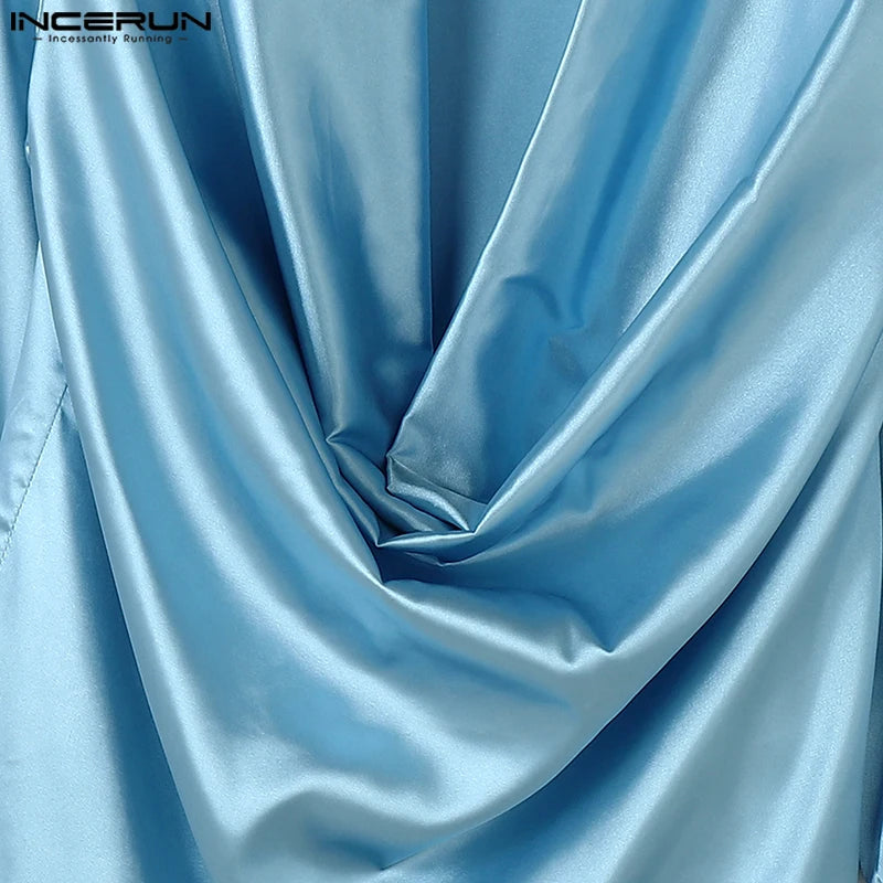 Men Shirts Casual Stylish Style Tops INCERUN Men's Shirts Sexy Male Solid Color V Neck Long Sleeve Fashion Men Clothing 2025