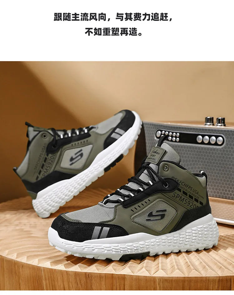 Men's Shoes 2025 New Outdoor Leisure Sports Mesh Shoes Driving To Work Thick Soled Wear-resistant Black Mid Top Trendy Sneakers
