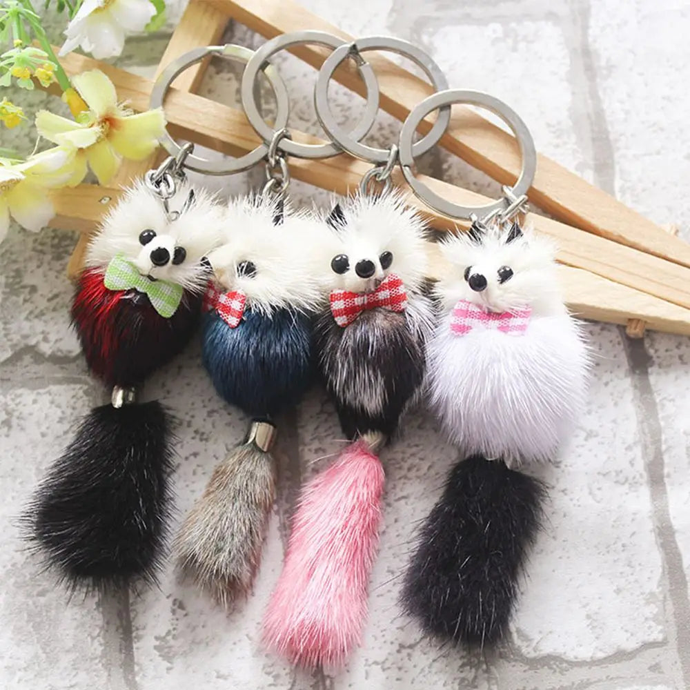 Women Cute Pom Accessories Pendant Car Keyring Backpack Mink Fur Key Ring Key Chains Keychain
