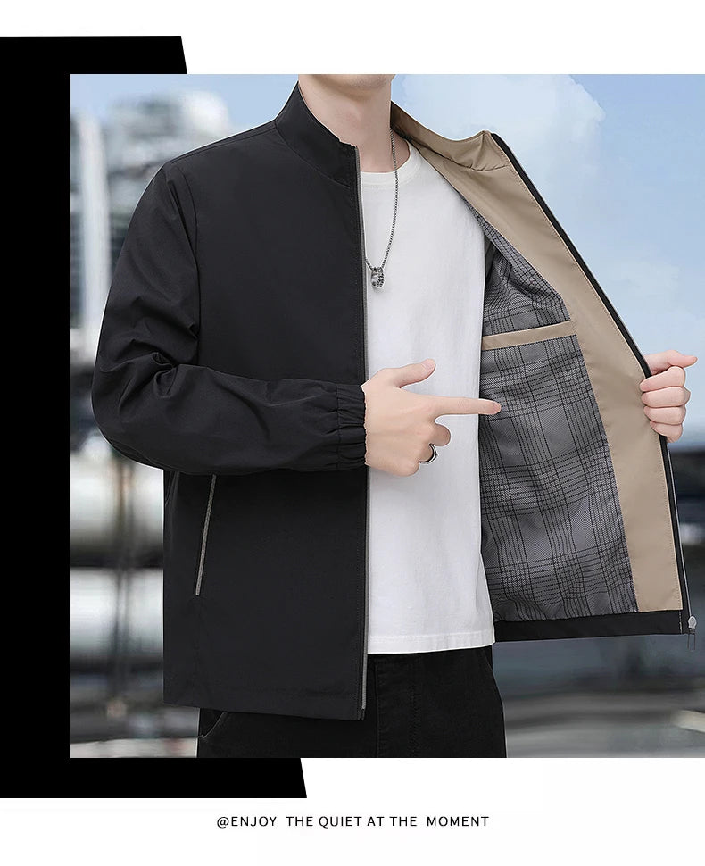 Jacket casual youth jacket stand up collar versatile men's windbreaker  high end men's top for spring and autumn
