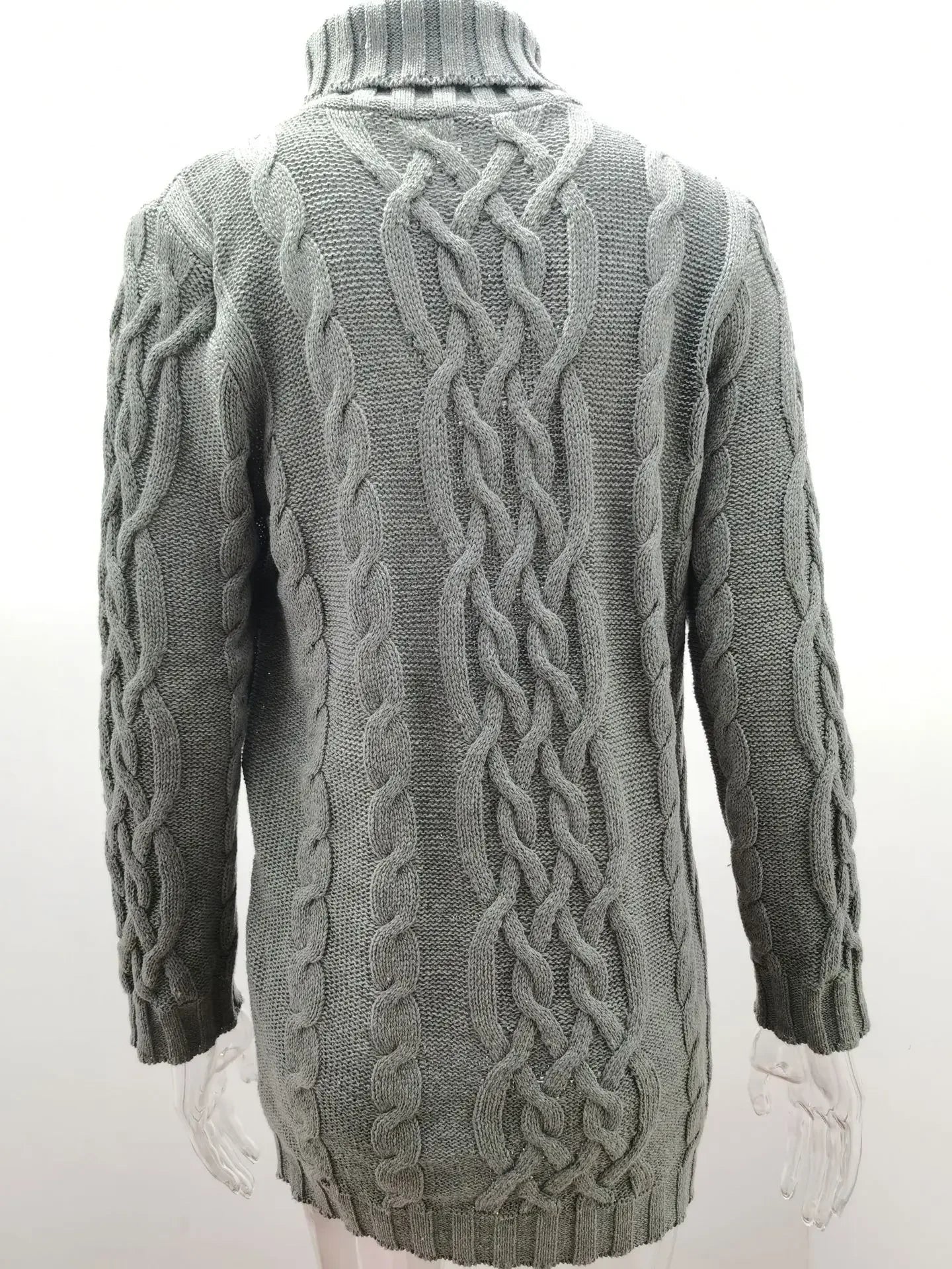 Women Fashion Long Sweater Dress High Collar Knitted Sweater Solid Color Thicken Pullovers Mini Vestidos 2024 Winter Autumn