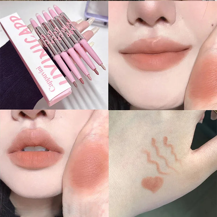 Nude Lip Liner with Lip Brush Cappuvini Korean Style Lip Makeup Long Last Velvet Matte Lipstick