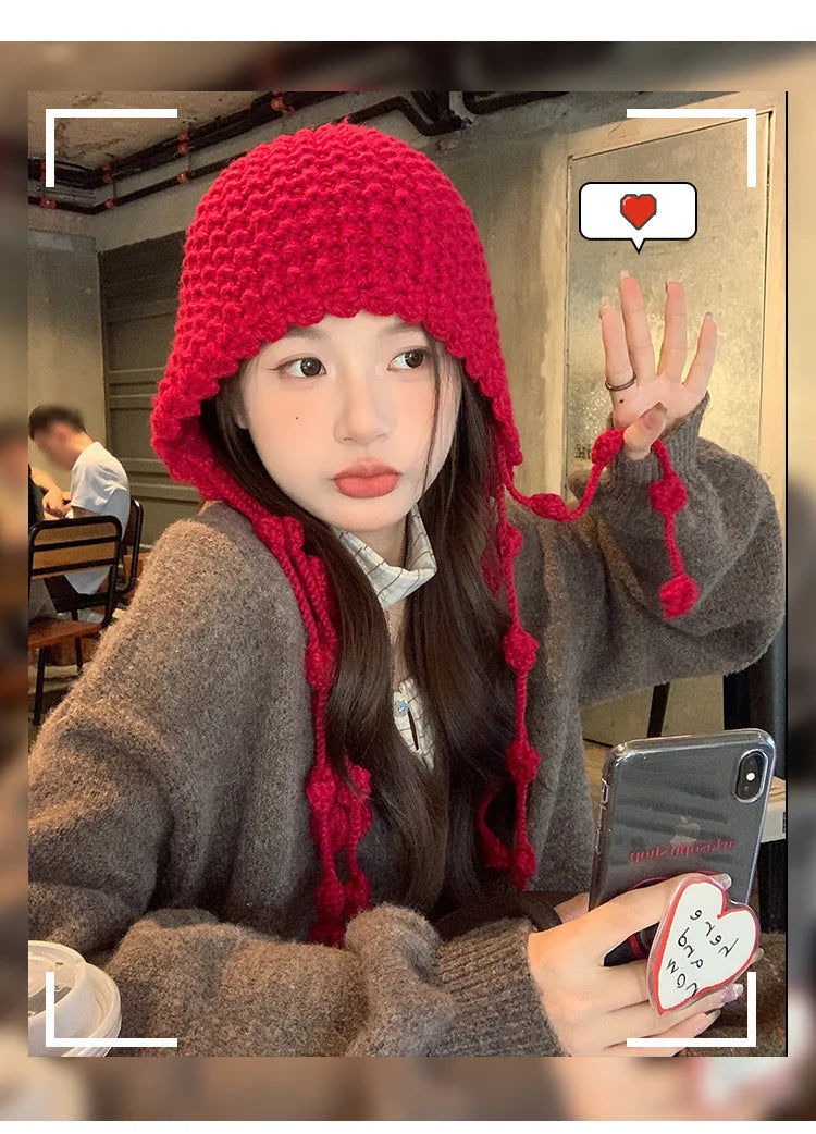 Winter Fashion Handwoven Tassel Hat Ladies Fashion All Kinds of Warm Bag Head Hat