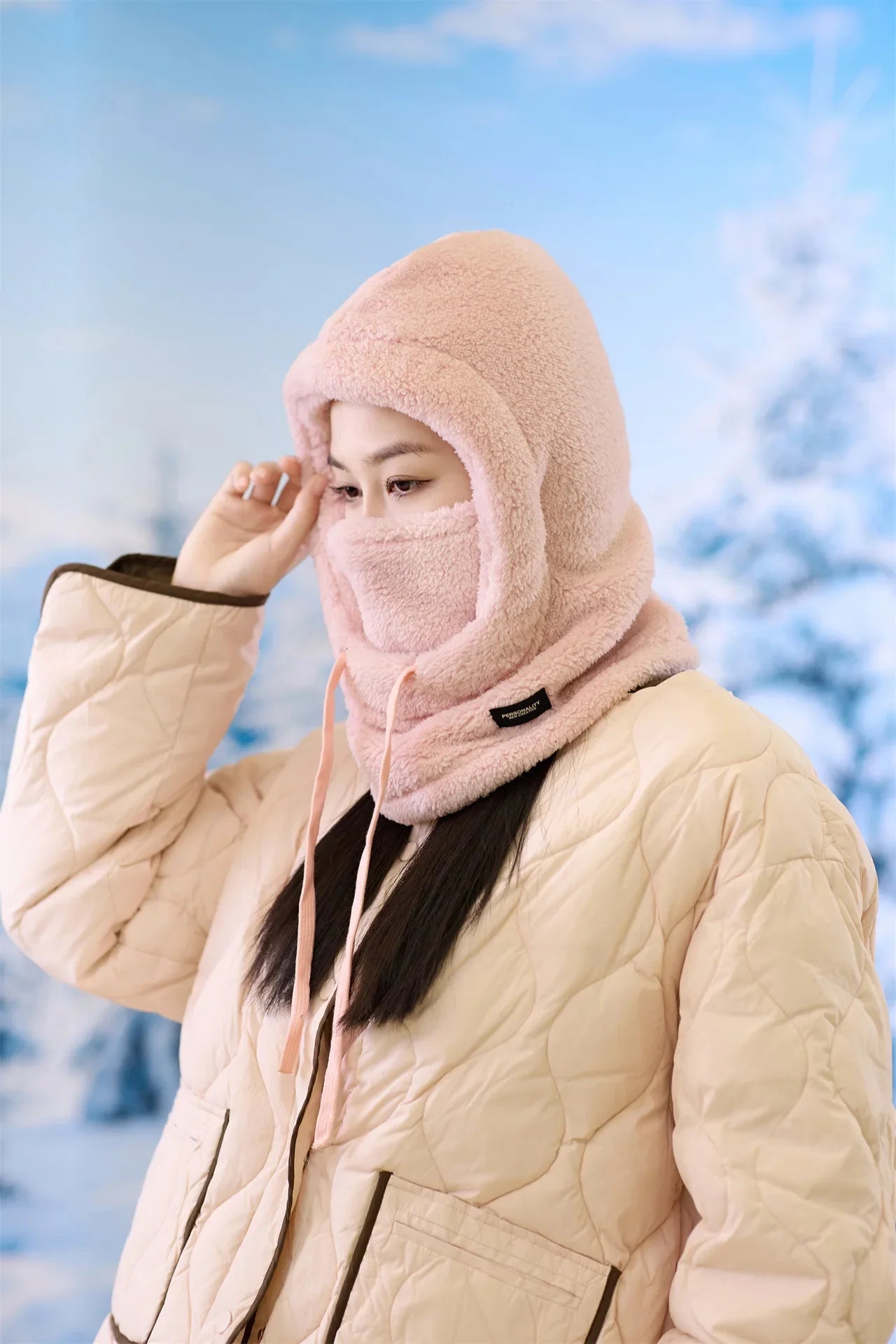 Adjustable Winter Balaclava Hat with Sherpa Hood and Windproof Ski Face Cover for Men and Women