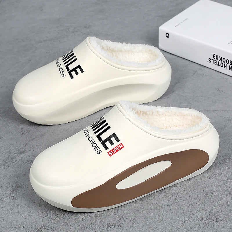 Winter Men Warm Slippers Cotton Slippers Outdoor Indoor Warm Shoes Waterproof Men Couple Comfortable Home Bedroom Plush Slippers