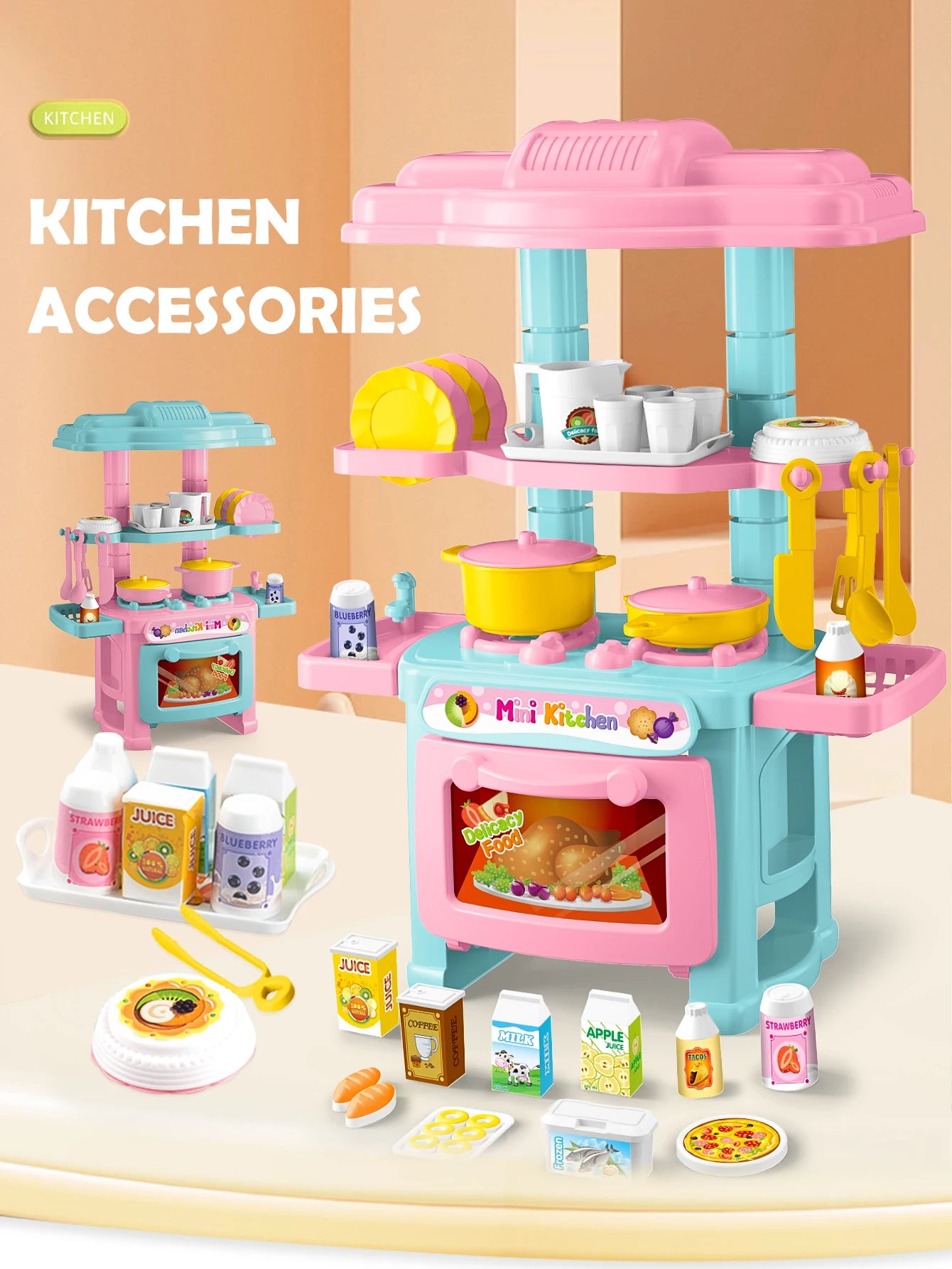 Miniature Kitchen Cooking Set Kid Toys, Food Drink Pop Cans Pretend Play Mini Kitchen Game Accessories Set House Games Gifts