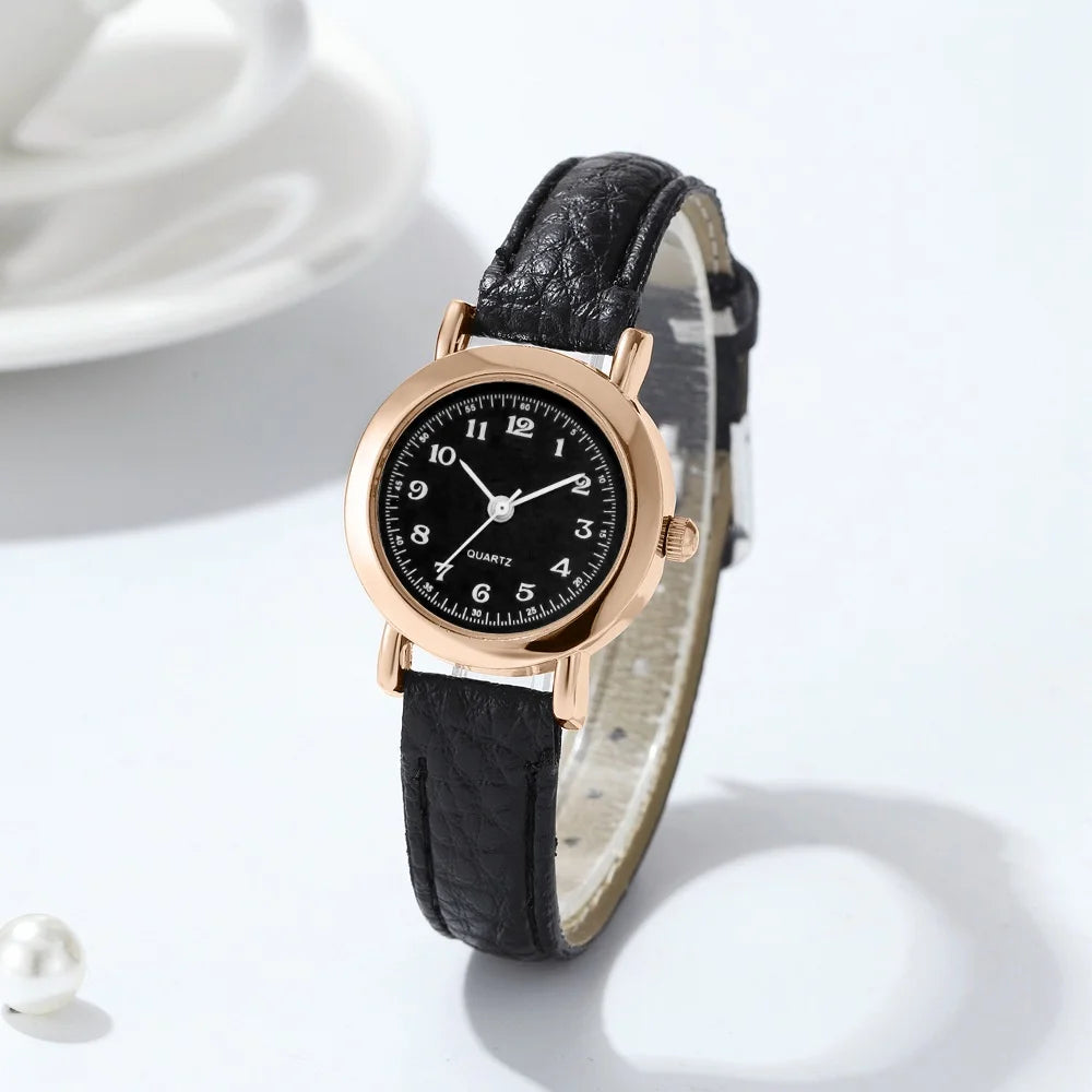 Women's Watch Fashion Small Arabic Quartz Watches Leather Band Wristwatches