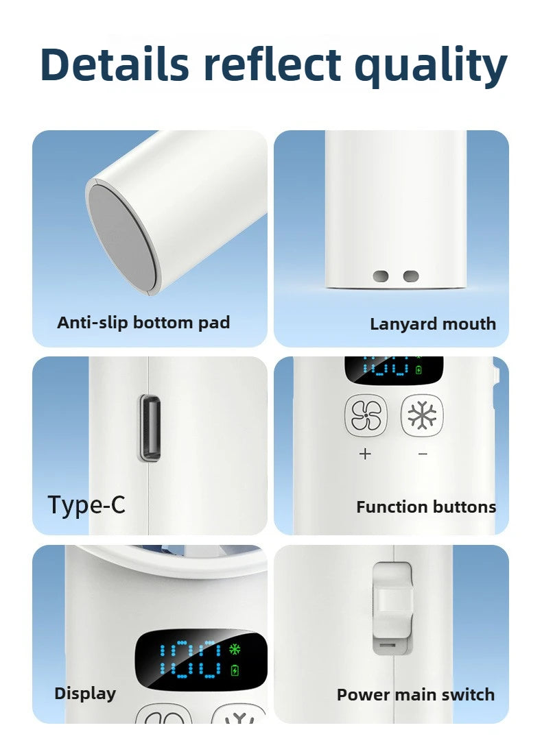 Ice compress high-speed cooling fan handheld fans USB Rechargeable portable mini fan LED Digital Display, Travel,Camping,Outdoor