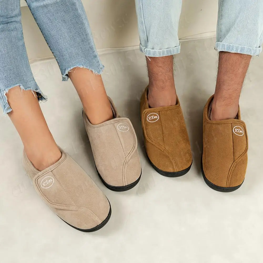 House Shoes for Men Suede Leather Slippers Non-Slip Slip-on Shoes Comfy Warm Plush Indoor/Outdoor for Diabetic Swollen Feet