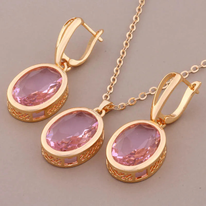 New Elegant Luxury Women's Sets Big Earrings And Pendant High Quality Jewelry Set Gold Color Fashion Daily Jewelry