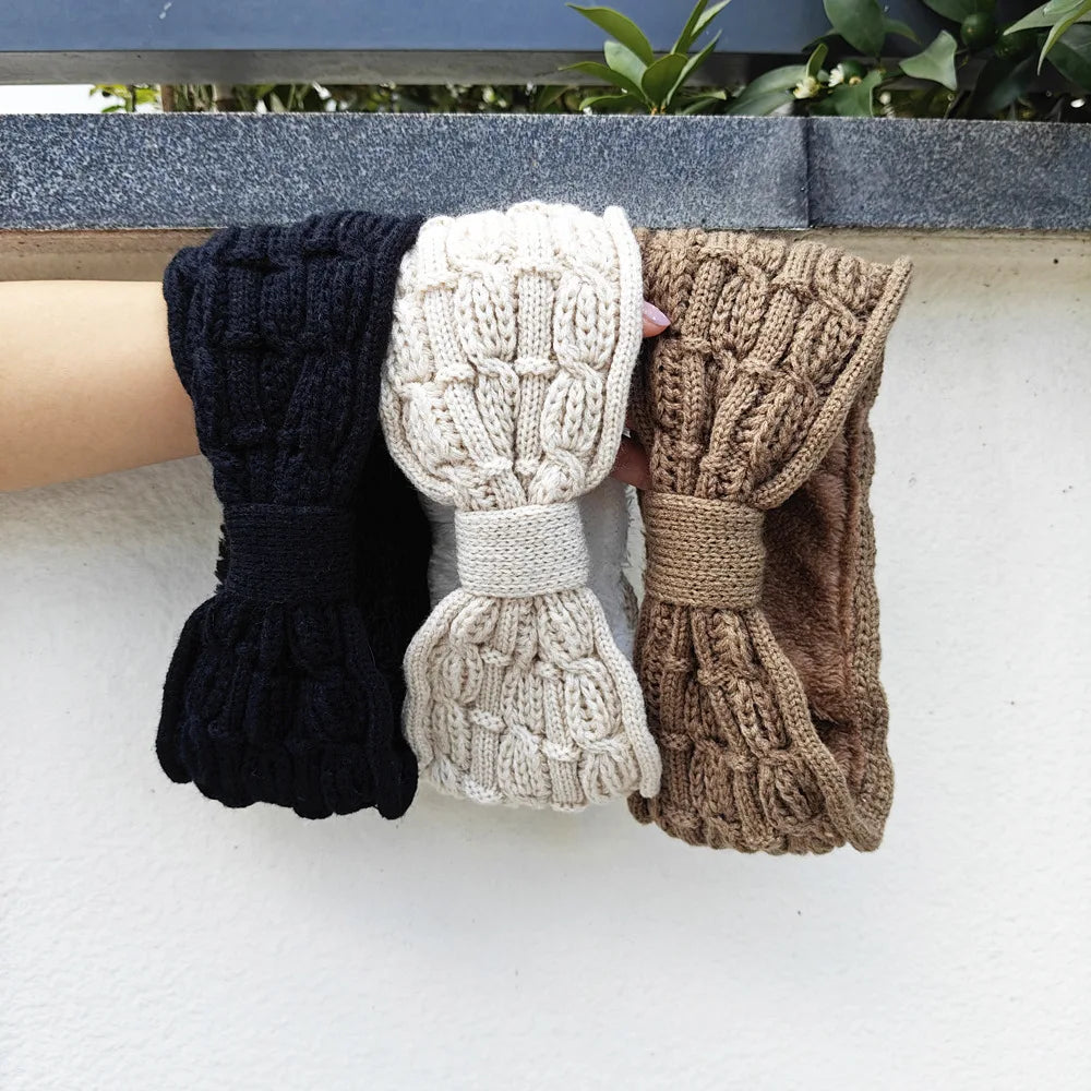 Winter Knitted Headband Crochet Turban Knitted Ear Warmer with Plush Lining Twisted Elastic Turban Head Wraps Hair Accessories