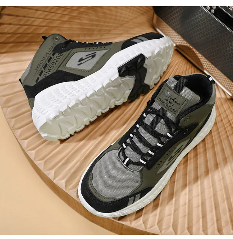 Men's Shoes 2025 New Outdoor Leisure Sports Mesh Shoes Driving To Work Thick Soled Wear-resistant Black Mid Top Trendy Sneakers