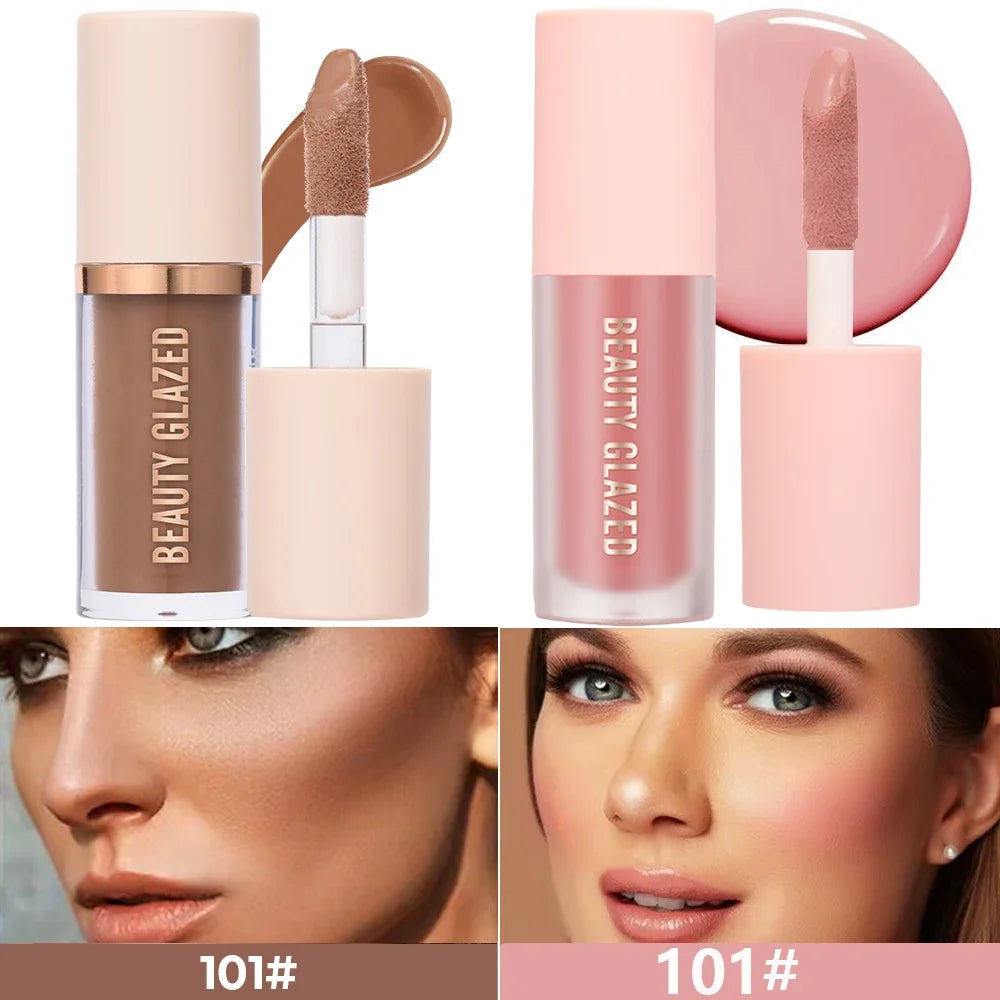 BEAUTY GLAZED 2Pcs/Set Liquid Blush,Long-wear Face Contouring,Easy to Sculpt the Face and Create a Lightweight Finishing Makeup
