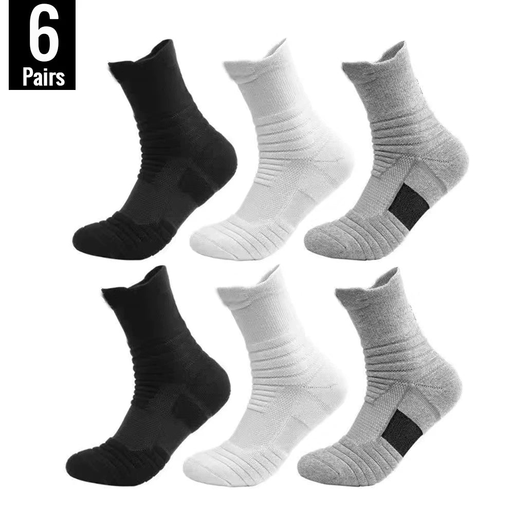 6/3/1 Pairs New Men Sports Running Fitness Flight Short Tube Socks Women's Towel Bottom Basketball Socks Solid Color Black Socks
