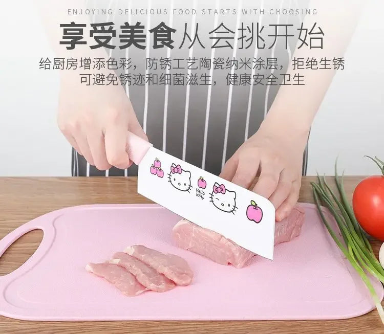 Sanrio  animation peripheral cartoon Kawaii Hello kitty anti-rust kitchen knife cutting board set creative fruit knife wholesale
