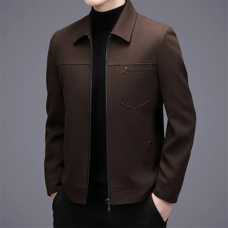 Men's woolen jacket, fashionable short style for middle-aged men's autumn and winter, lapel wool warm coat, thickened top for da