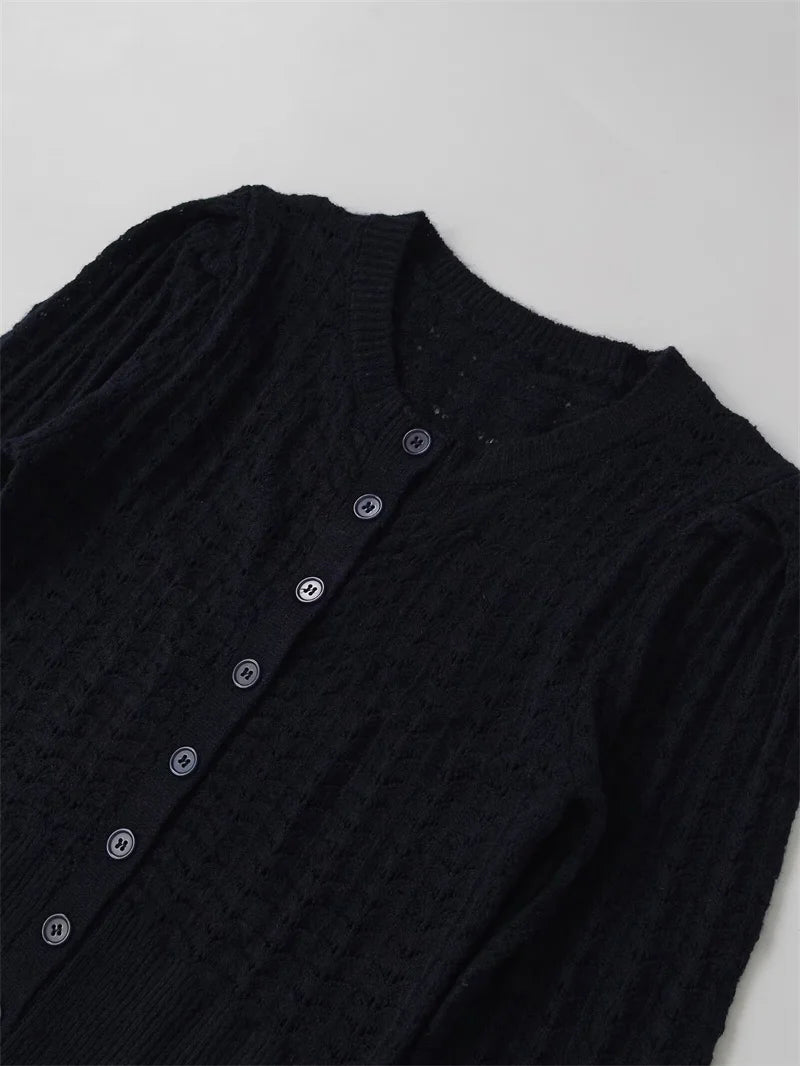 Women's Jacket 2025 Autumn New Style Black Long Sleeve Round Neck Simple KNIT Cardigan Jacket Casual Fashion Versatile