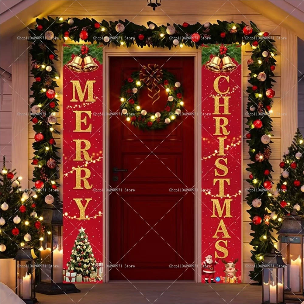 Christmas Door Decoration 2025 Merry Christmas Banner Decor for Home Hanging Xmas Ornament Navidad Happy New Year Gift 2026