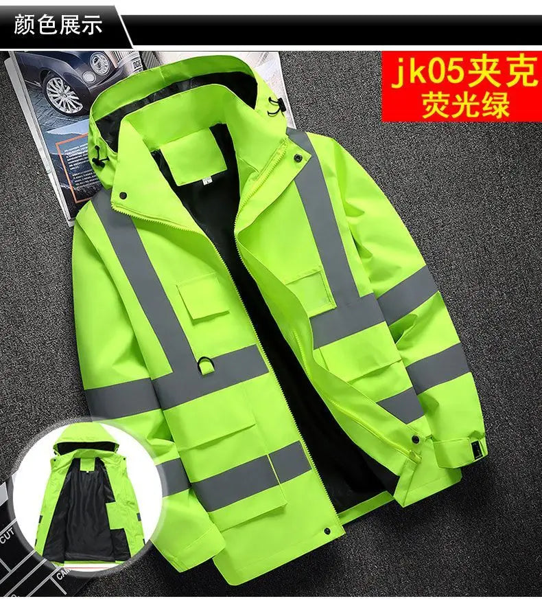 Men's Work Jacket with Reflective Stripes, Custom Logo Available, Casual Autumn Winter Coat for Men