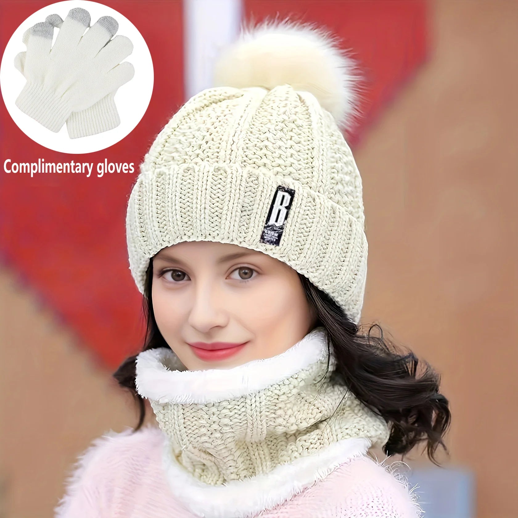 2/3pcs set of winter accessories - hat scarf and gloves made of windproof thick plush knit method ideal gift for Christmas