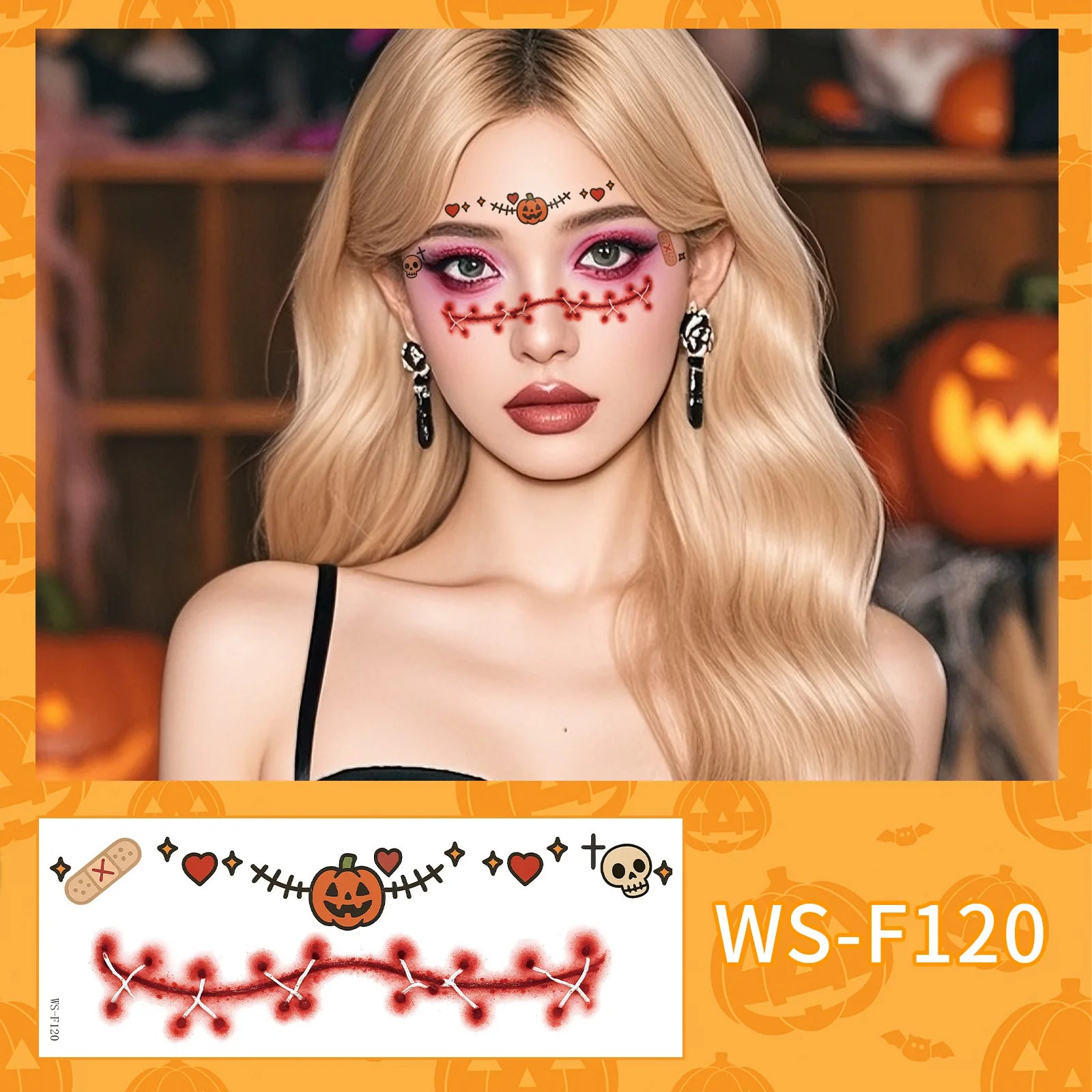 Halloween Makeup Face Stickers Cute Makeup Tattoo Stickers Waterproof and Sweat-Proof Tattoo Stickers