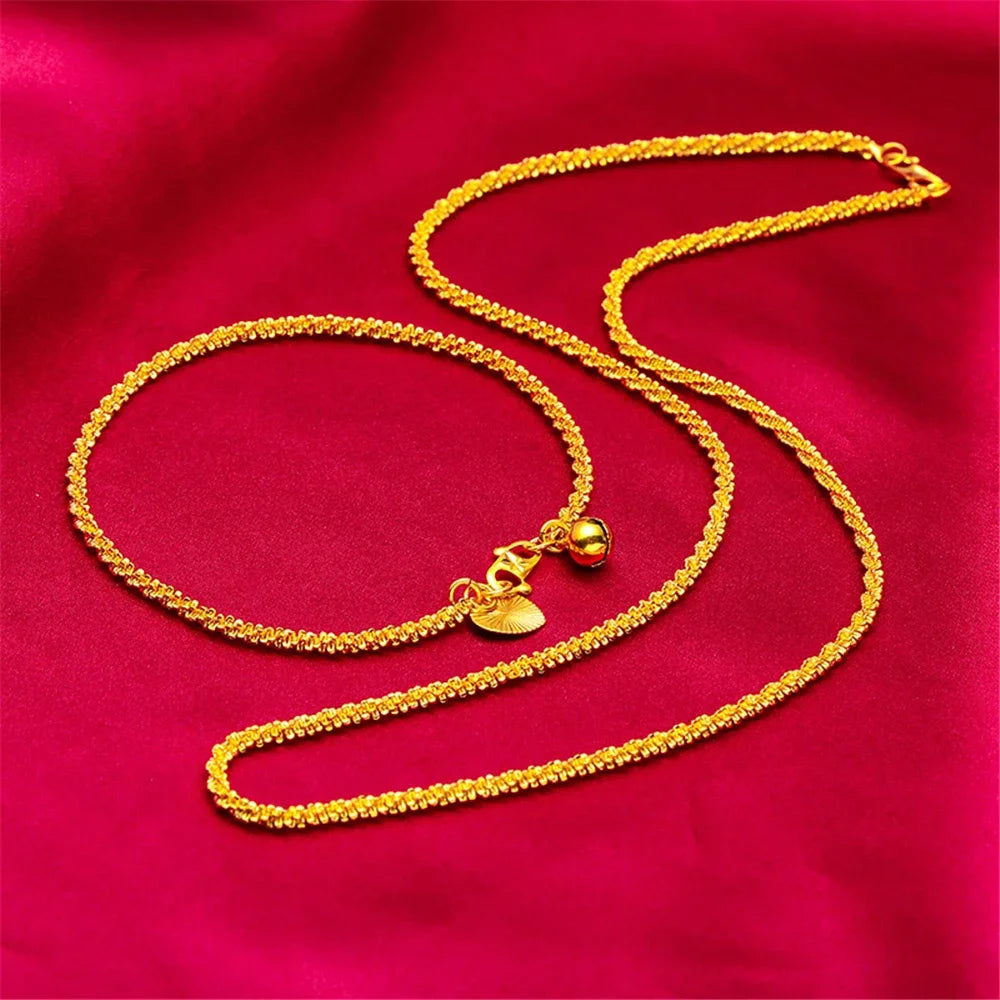 24K Gold Color Jewelry Sets For Women Link Chain Necklace Bracelet 2 pcs Wedding Jewellery Set Accessories Party Gifts Bijoux